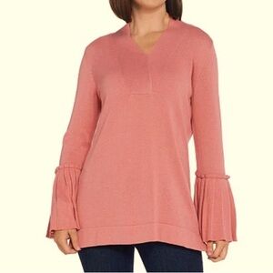 Isaac Mizrahi Live! V-Neck Sweater with Pleated Bell Sleeves